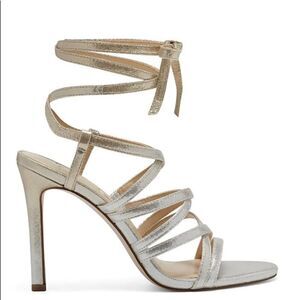 Jessica Simpson Sandal Women Size 8 Silver Metallic Ombre Ankle Wrap Sandal NIB